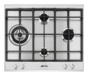 Table de cuisson gaz Smeg P261XGH, 4 foyers dont brûleur ultra-rapide, grilles en fonte, largeur 60 cm, Inox