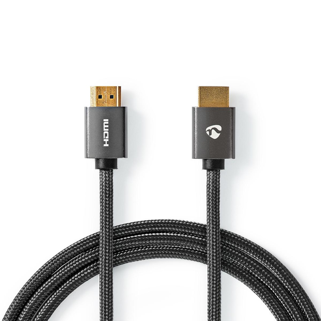 Câble HDMI Haute Vitesse avec ethernet | HDMI™ Connecteur | HDMI™ Connecteur | 4K@60Hz | ARC | 18 Gbps | 3.00 m | Rond | Coton | Gris Métal Gun | Sachet avec Fenetre