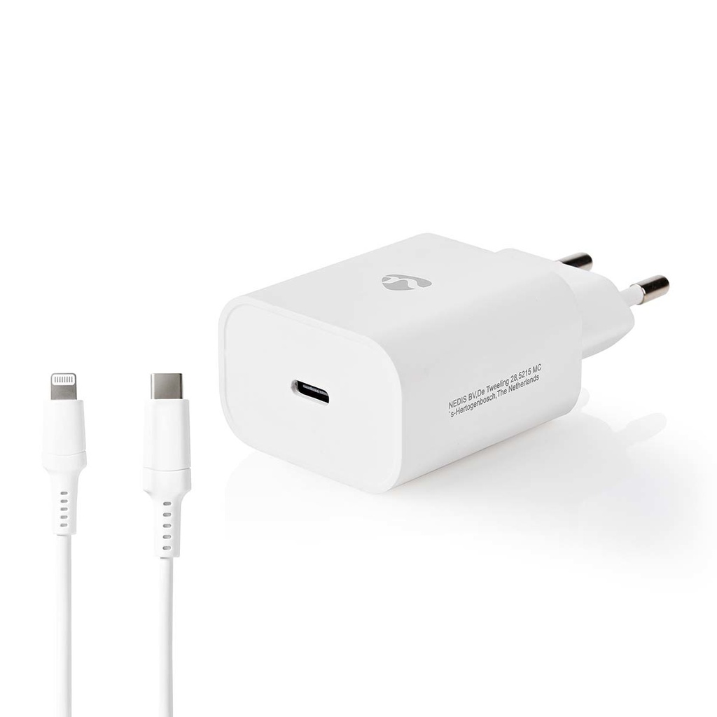 Chargeur mural | 20 W | PD3.0 20W | 1.67 A / 2.22 A / 3.0 A | Nombre de sorties: 1 | USB-C™ | Lightning 8-Pin (Loose) Câble | 1.00 m | Sélection Automatique de la Tension | Blanc
