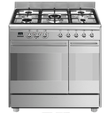 Piano de cuisson Smeg SCB92MX8, 5 brûleurs gaz, double four électrique 70 L et 35 L, acier inoxydable