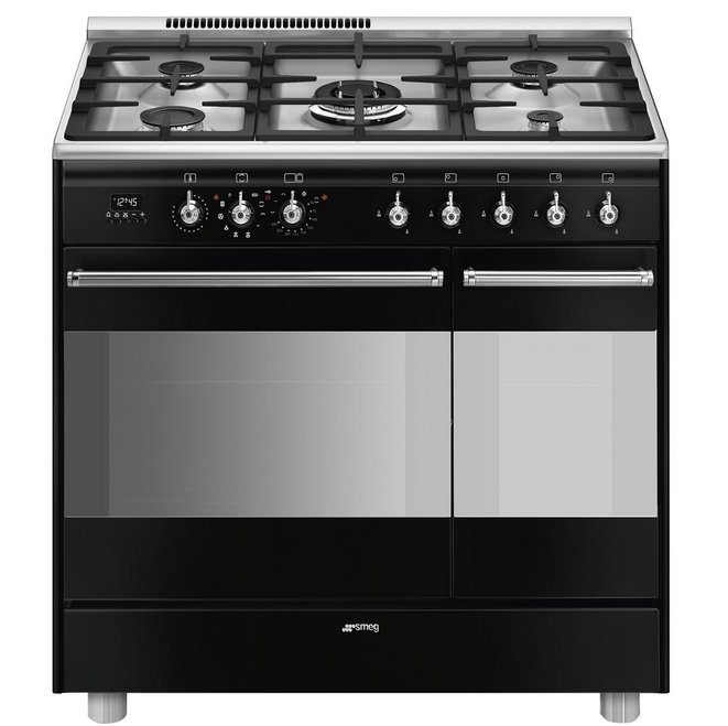 Piano de cuisson Smeg SCB92PN8 90 cm, 5 foyers gaz, double four électrique dont pyrolyse, chaleur tournante