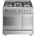 Piano de cuisson Smeg SCB92PX8, 90 cm inox, 5 feux gaz, double four électrique dont pyrolyse, classe A