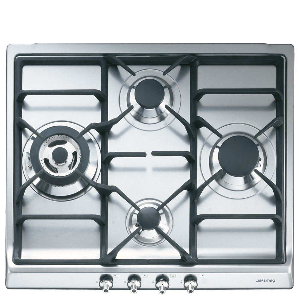 Plaque gaz Smeg SER60SGH3, 4 brûleurs dont un ultra-rapide de 3,90 kW, allumage électronique, inox brossé, 60 cm