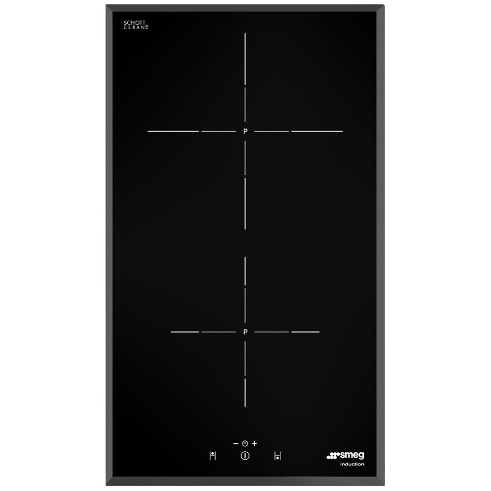 Domino de cuisson Smeg SI5322B, plaque à induction 30 cm, 2 zones, 9 niveaux de puissance, commandes sensitives