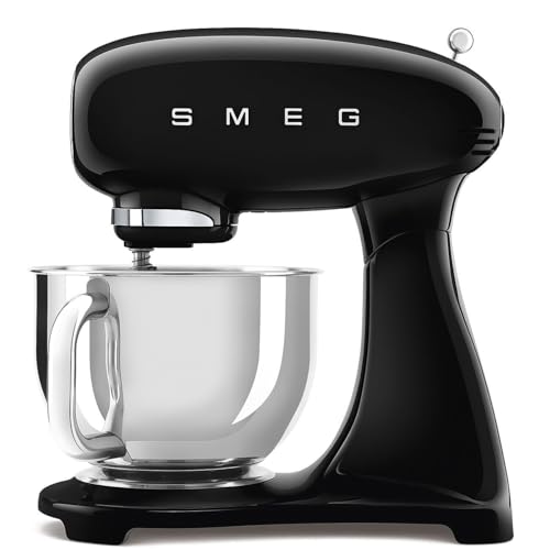 Robot pâtissier Smeg SMF05BLEU, 1000 W, bol inox de 4,8 L, 10 vitesses, corps en aluminium noir