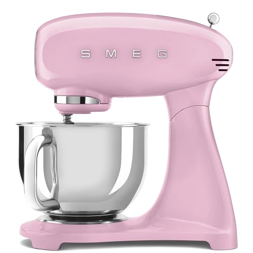 Robot pâtissier Smeg SMF05PKEU rose, 1000 W, bol inox de 4,8 L, 10 vitesses, boîtier en aluminium
