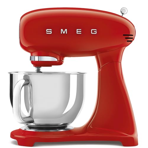 Robot pâtissier Smeg SMF05RDEU rouge, bol inox 4,8 L, 10 vitesses, moteur 1000 W, corps en aluminium