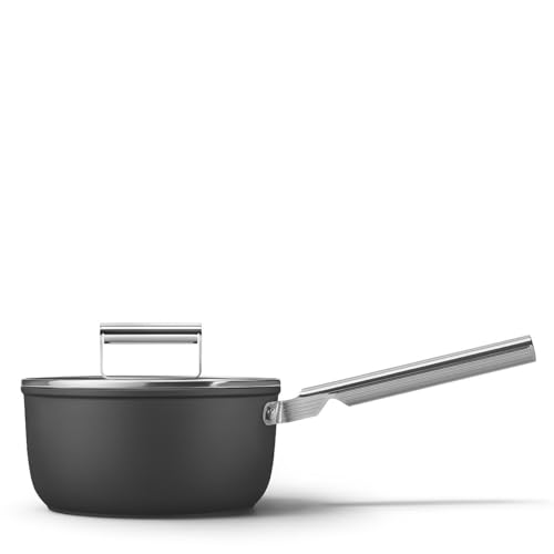 Casserole SMEG SPF2012BLM noire 20 cm, 3,1 l, revêtement céramique sans PFAS, compatible lave-vaisselle