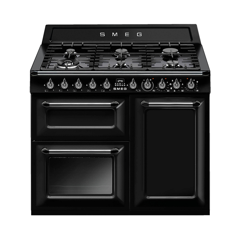 Piano de cuisson Smeg TR103BL, 6 brûleurs gaz dont wok, 3 fours électriques, écran intégré, noir