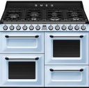 Piano de cuisson Smeg TR4110AZ, 7 brûleurs gaz, fours électriques 61 L, bleu, ligne Victoria