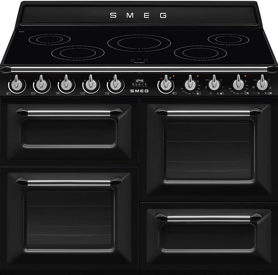 Piano de cuisson Smeg TR4110IBL2, 110 cm, induction 5 zones, trois fours, autonettoyant, noir