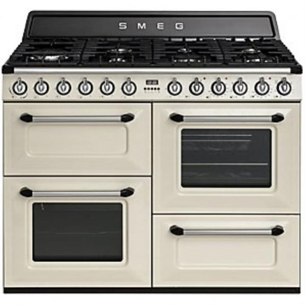 Piano de cuisson Smeg TR4110P1, 7 brûleurs gaz, crème