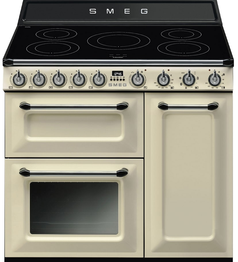 Piano de cuisson Smeg TR93IP2, 3 fours, plaque 5 zones dont induction, 61 L, classe B, Crème