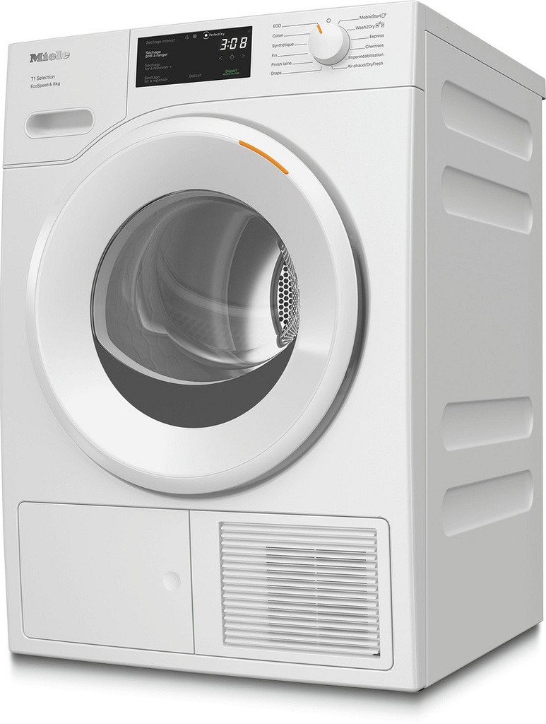 Sèche-linge pompe à chaleur Miele TSC643WP, 8 kg, classe C, condensation A, PerfectDry, connecté Miele@home