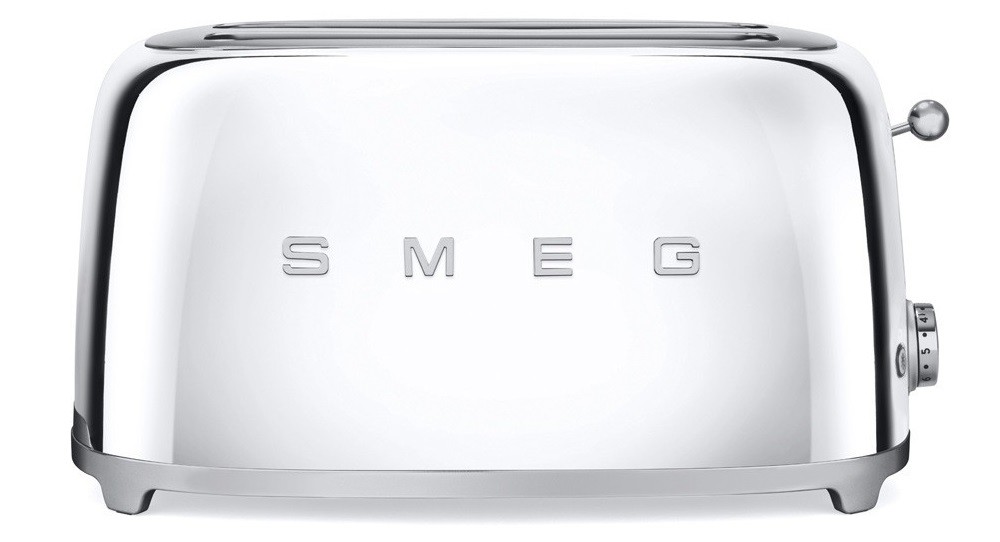 Grille-pain Smeg TSF02SSEU, 2 fentes extra larges pour 4 tranches, 6 niveaux de brunissement, 1500 W, inox chromé