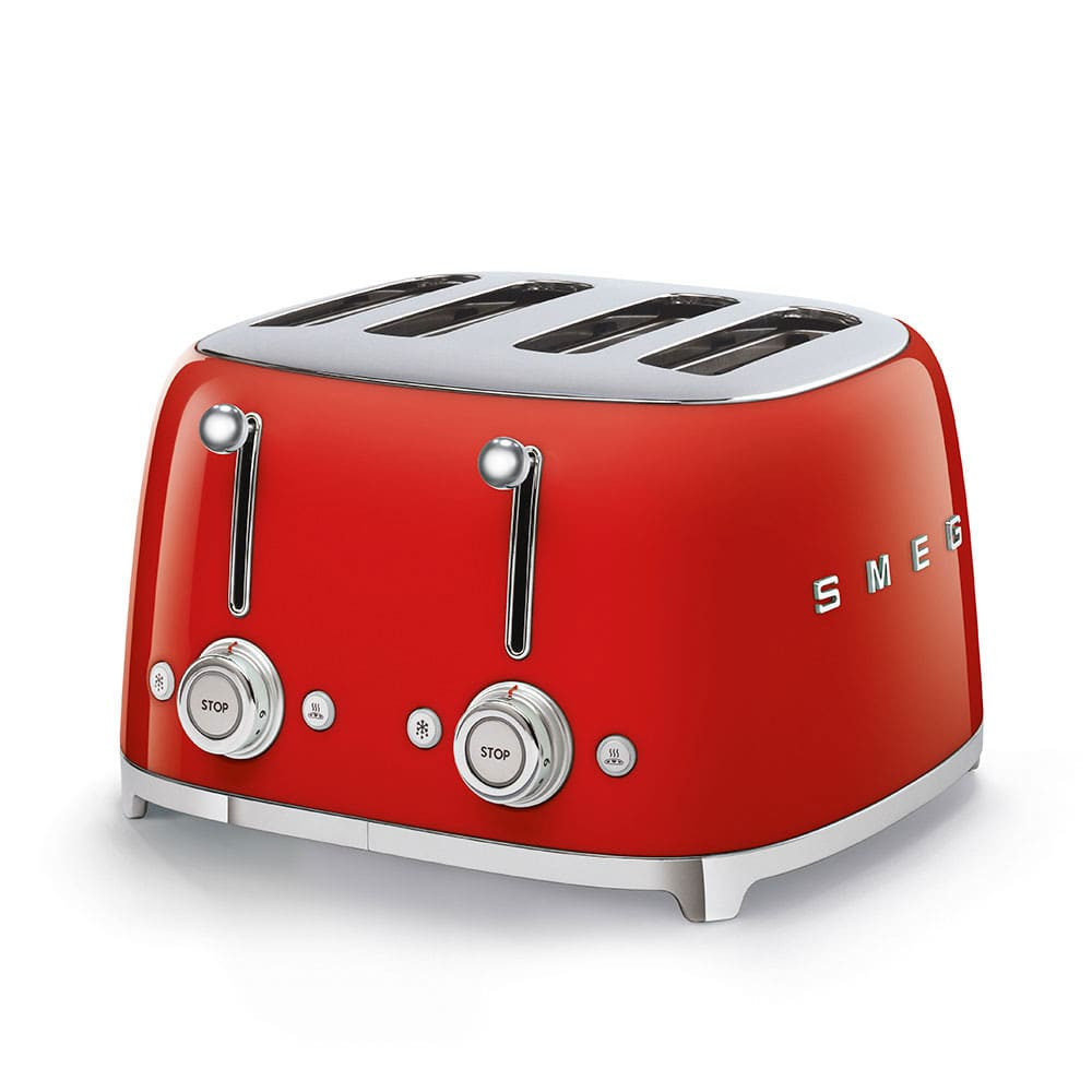 Grille-pain Smeg TSF03RDEU, 4 fentes, 6 niveaux de brunissage, fonctions bagel et décongélation, rouge