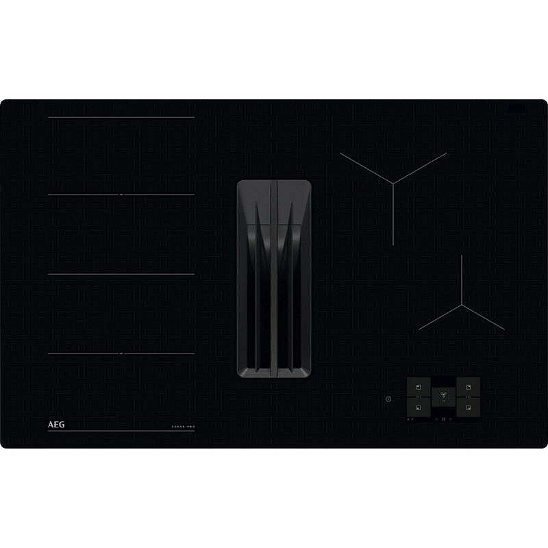 Plaque induction aspirante AEG TU84CF43CB noire, 4 foyers, 4 boosters, hotte intégrée Hob2Hood