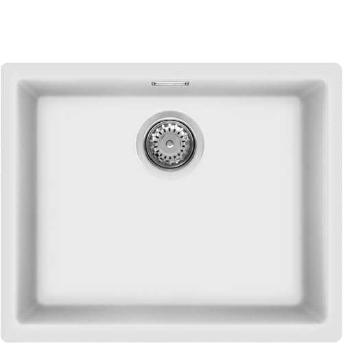 Evier SMEG VZP56B Quadra en granit blanc, 1 cuve sans égouttoir, encastrement standard ou sous plan, trop-plein à fil