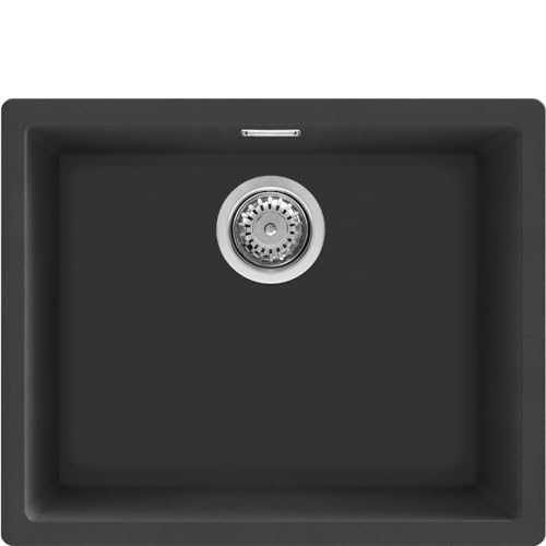 Evier SMEG VZP56N en granit noir, 1 cuve de 200 mm de profondeur, pose standard ou sous plan, trop-plein à fil