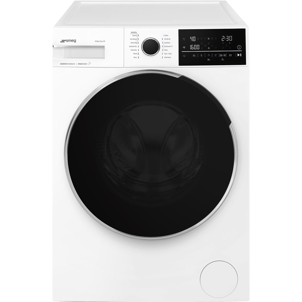 Lave-linge séchant Smeg WDN064SLDIN, 6 kg, essorage 1400 tr/min, séchage pompe à chaleur, blanc