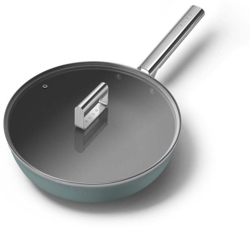 Wok SMEG WOF3002EGM vert émeraude, 30 cm, aluminium forgé, céramique sans PFAS, tous feux dont induction