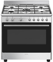 Piano de cuisson mixte Smeg CX90GM, 5 foyers gaz, four électrique 115 L, classe A, inox