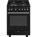 Cuisinière mixte Smeg CX61GMBL, 4 brûleurs gaz, four électrique 70 L, 8 fonctions, nettoyage Vapor Clean