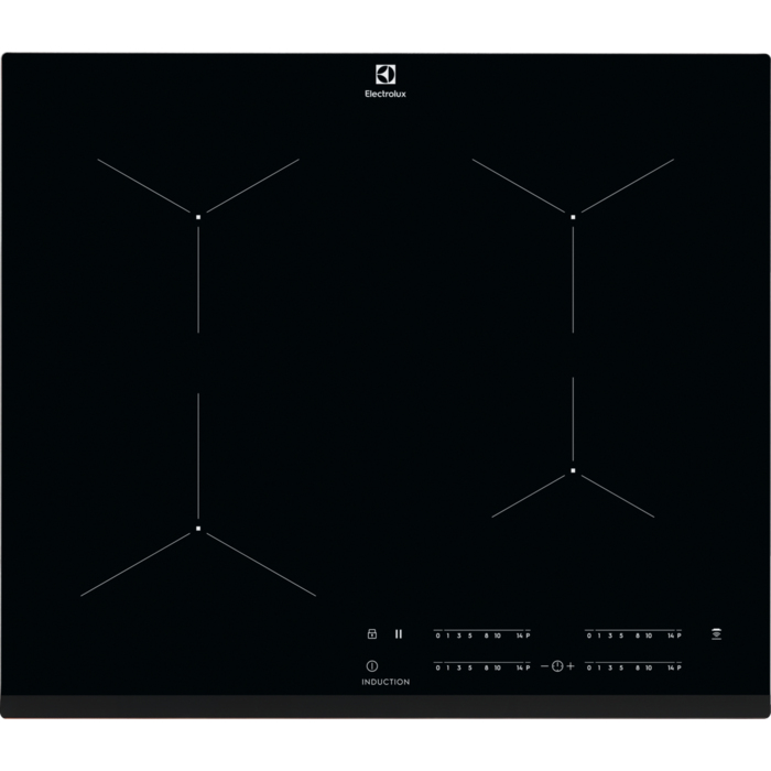 Table induction Electrolux EIT61443B, 4 zones, fonction Booster, FlexiBridge, minuteurs, commandes tactiles