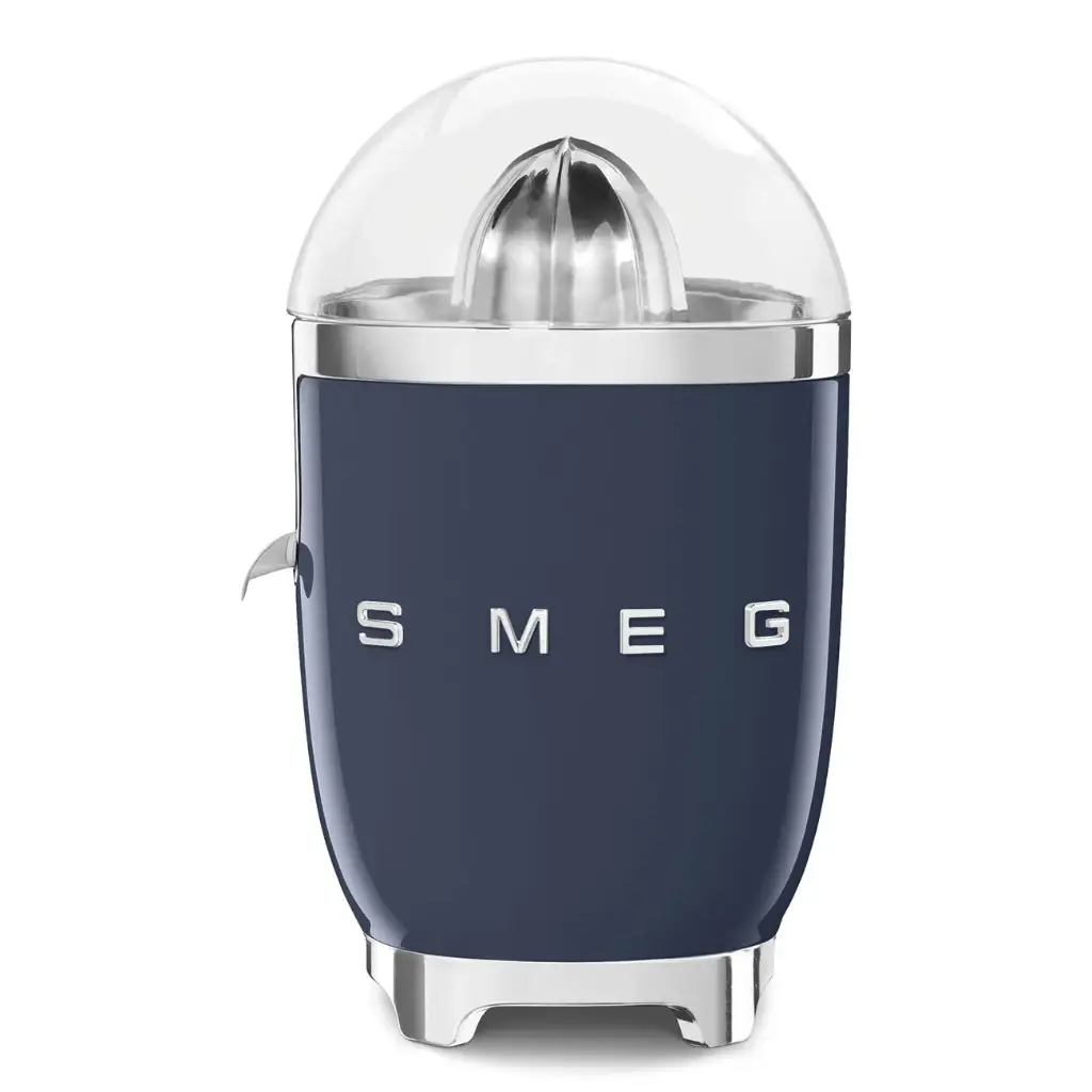 Presse-agrumes SMEG CJF11NBEU, finition brillante Navy Blue, cône universel inox, bec anti-goutte, style années 50