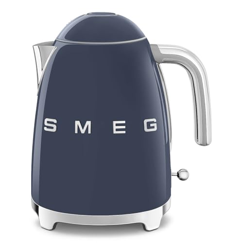 Bouilloire Smeg KLF03NBEU, 1,7 L, 2400 W, filtre anti-calcaire, corps en acier inoxydable, Bleu et Chrome
