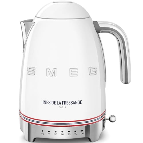 Bouilloire SMEG KLF04IDFEU à température réglable, 1,7 litre, 2400 W, finition blanche brillante style années 50