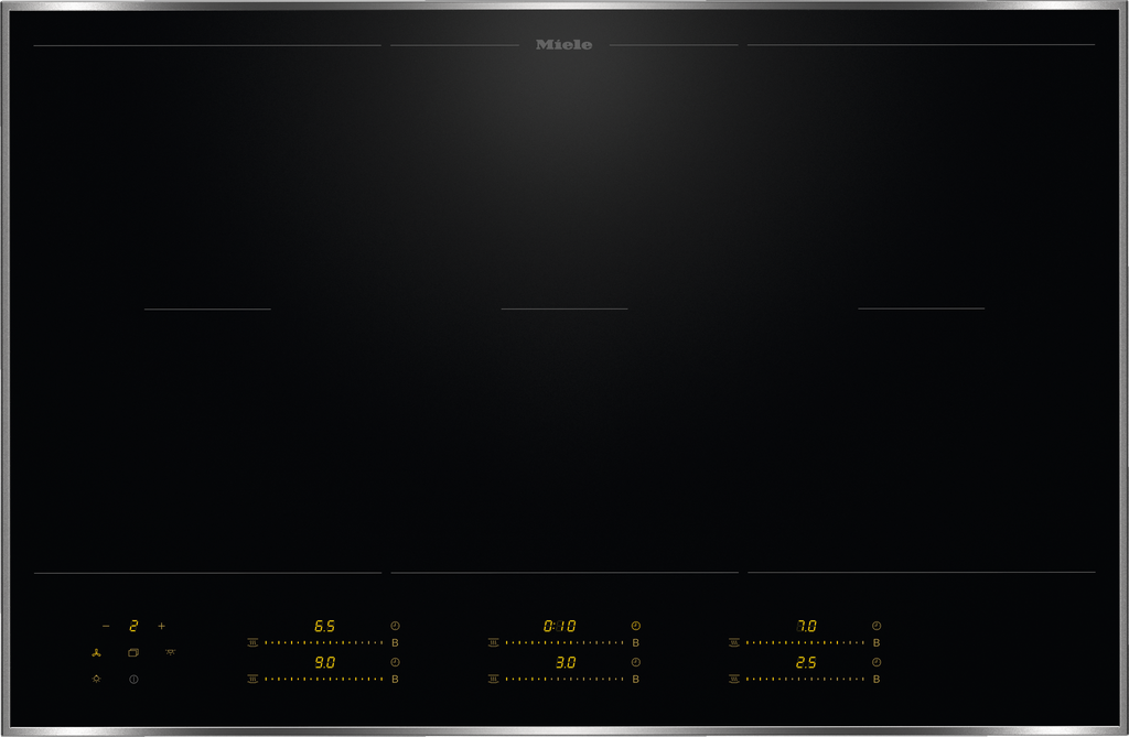 Plaque induction MIELE KM8585-2FR, 6 zones PowerFlex, commande MultiSlide, cadre inox, vitrocéramique noire