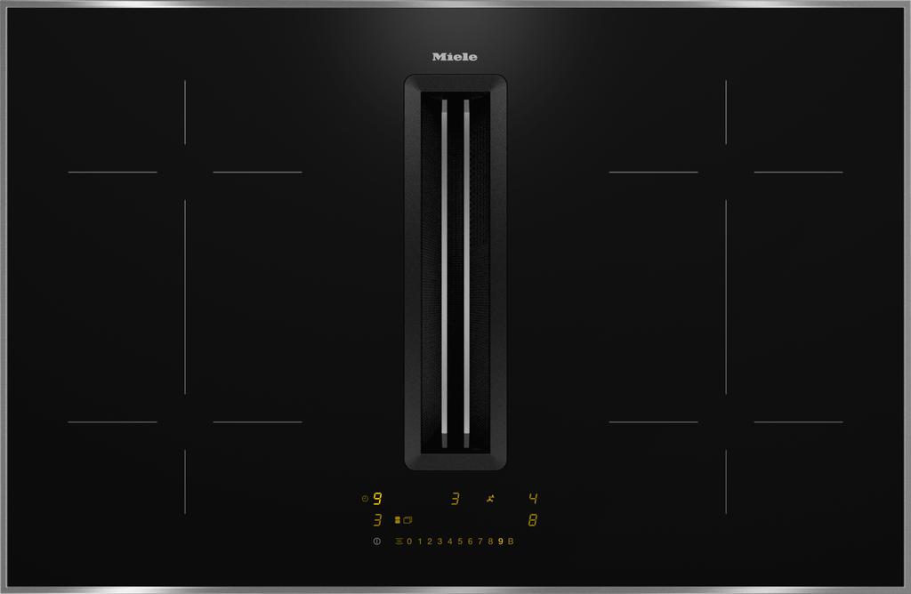 Table de cuisson aspirante Miele KMDA7473-1FRSILENCE, induction 4 foyers dont 2 Flex, 80 cm, vitrocéramique, cadre inox
