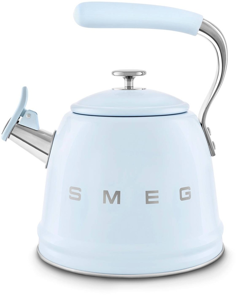 Bouilloire sifflante SMEG WKF01PB Bleu Azur, 2,3 lt, inox, compatible induction, gaz et vitrocéramique