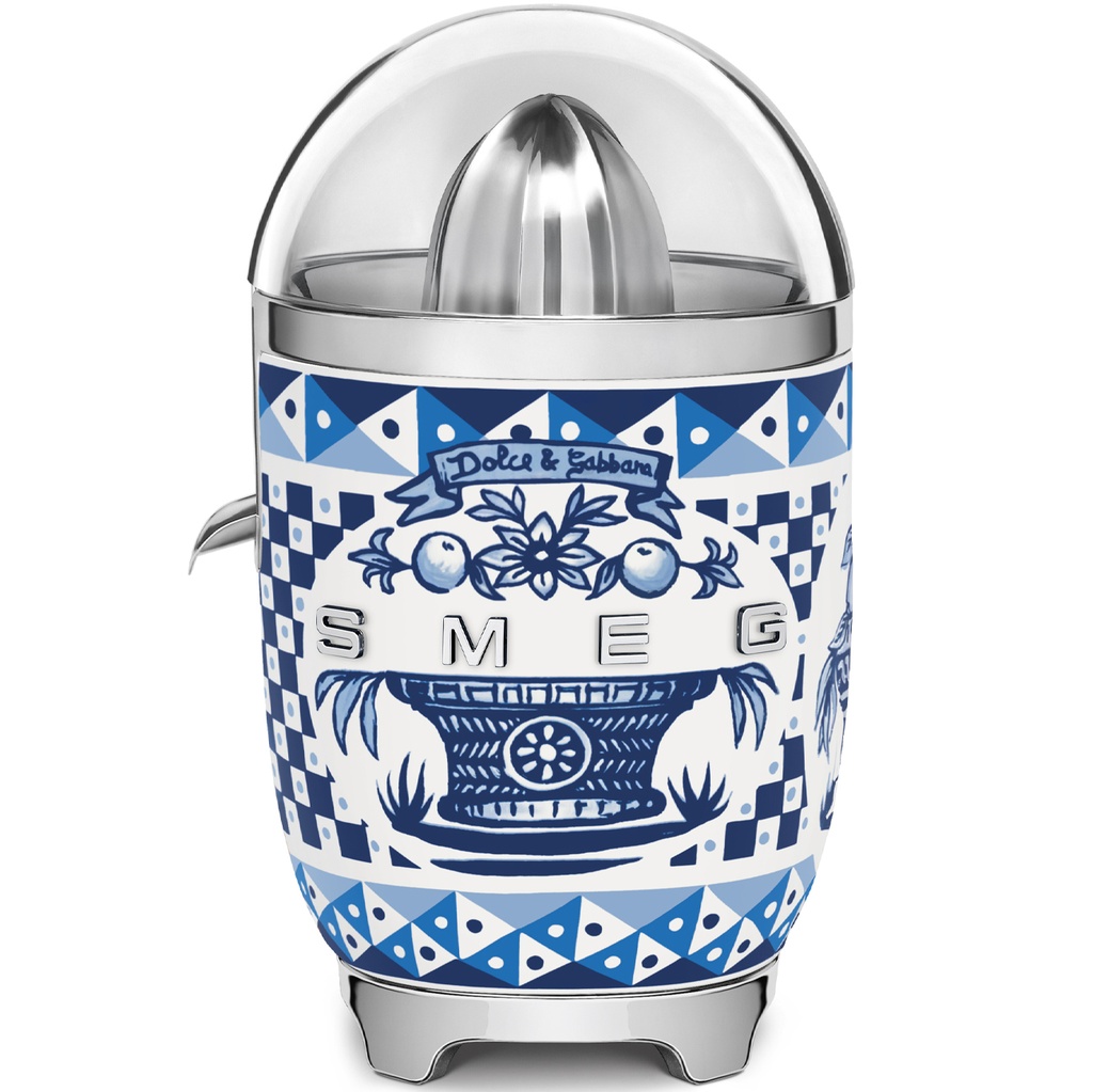 Presse-agrumes Smeg CFJ01DGBEU Dolce & Gabbana Blu Mediterraneo, 70 W, cône en acier inoxydable, système anti-goutte