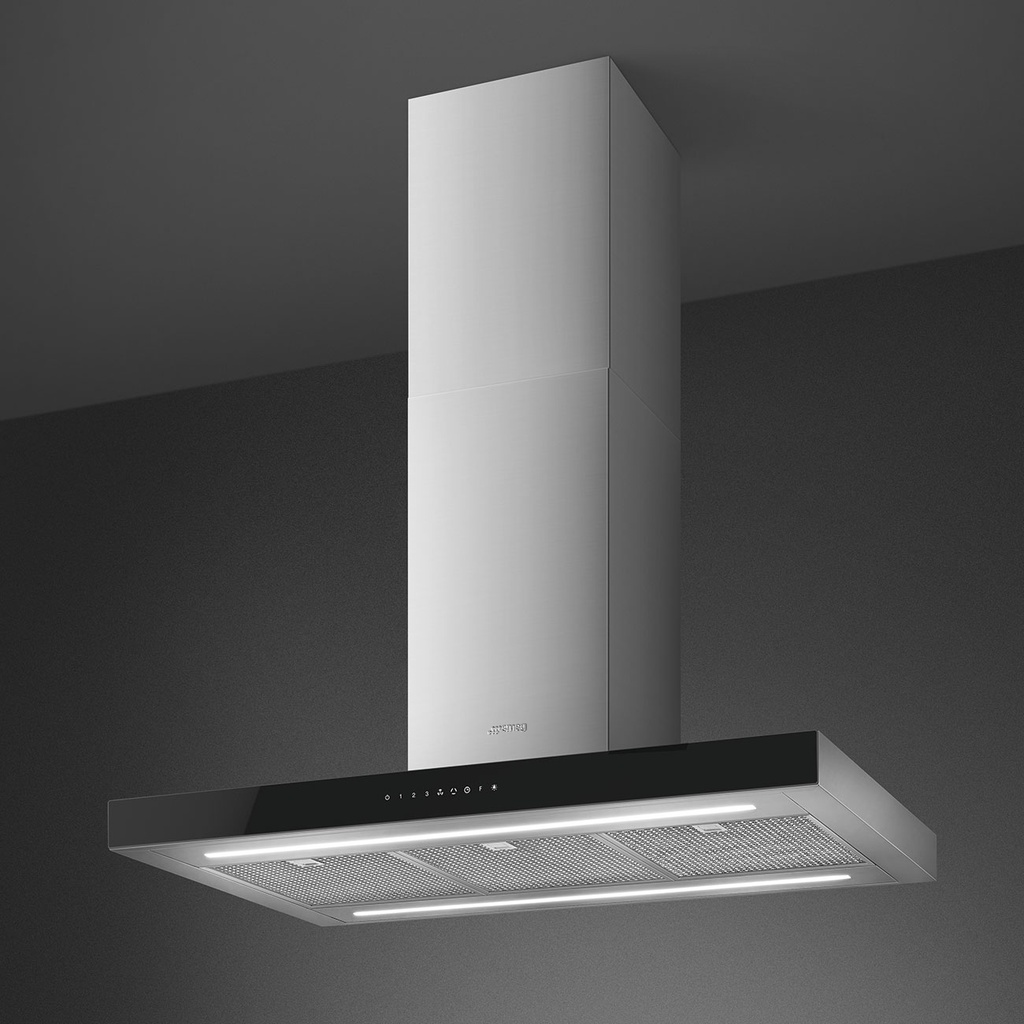 Hotte îlot SMEG KBTI9L4VN 90 cm, 626 m³/h, classe A, acier inoxydable, LED