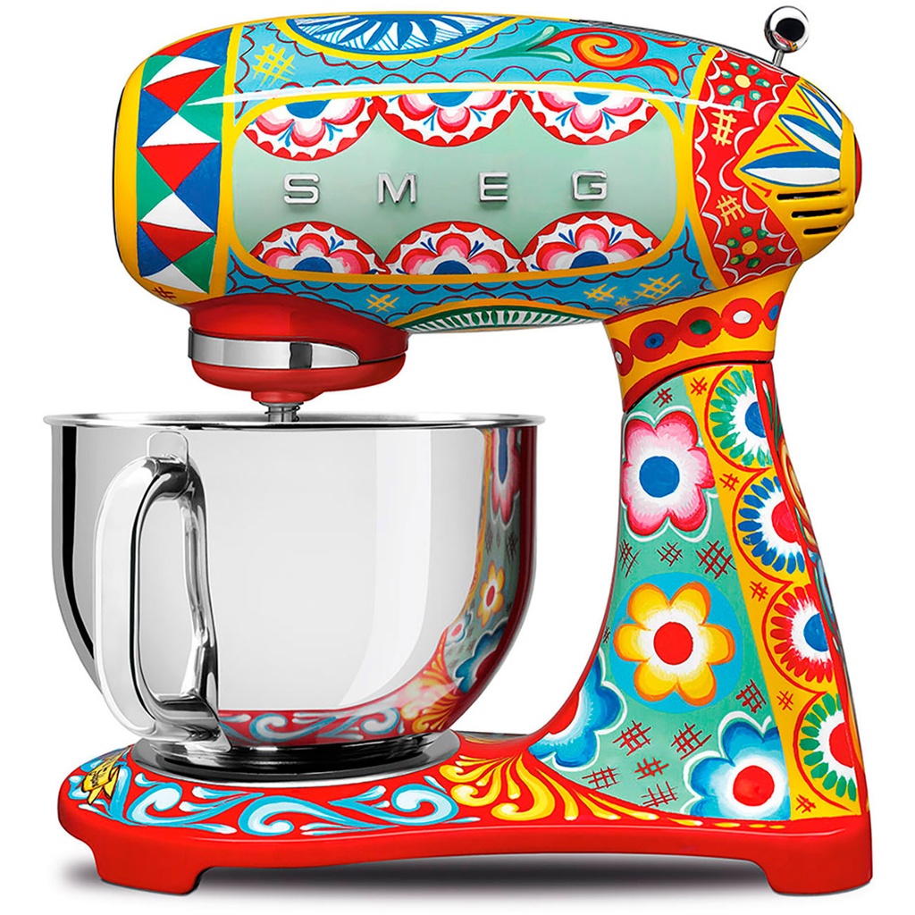 Robot sur socle Smeg SMF03DGEU, bol inox 4,8 L, 800 W, 10 vitesses, décor Sicily is my love
