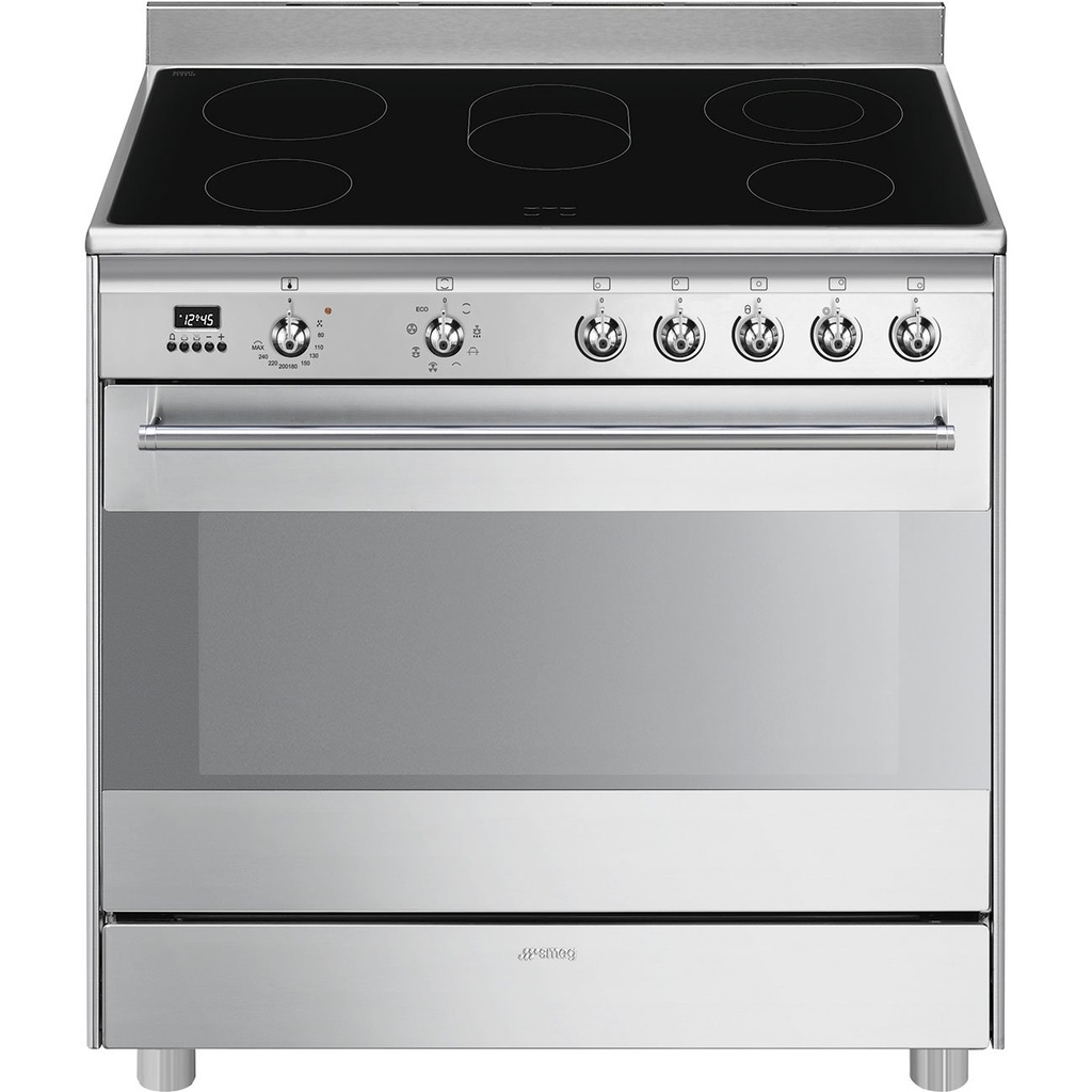Piano de cuisson Smeg SCD91CMX9 Concerto, 5 foyers vitrocéramique, four 115 L chaleur tournante, Vapor Clean