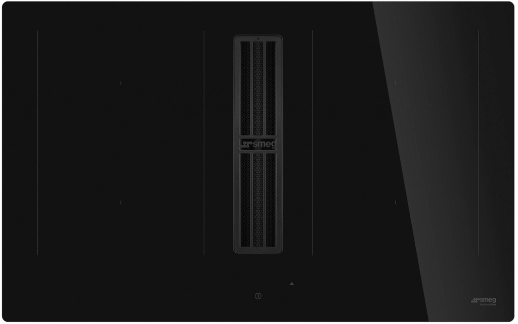 Table induction avec hotte intégrée SMEG HOBDE482D2 noire, 4 foyers, commandes EvoSlider, 9 niveaux de puissance