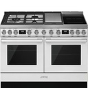 Piano de cuisson mixte Smeg CPF120IGMPWH, 6 foyers gaz, induction et teppan yaki, deux fours électriques, blanc