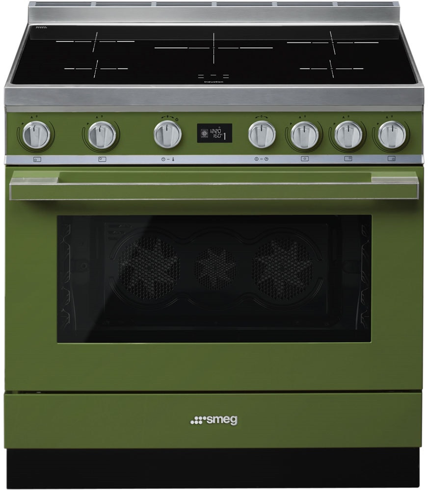 Piano de cuisson Smeg CPF9IPOG induction 5 zones, four électrique 115 L, écran TFT, couleur Olive