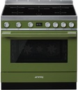 Piano de cuisson Smeg CPF9IPOG induction 5 zones, four électrique 115 L, écran TFT, couleur Olive
