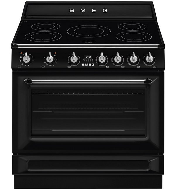 Piano de cuisson Smeg TR90IPBL noir, 5 zones induction, four électrique 115 L, 9 fonctions, grill