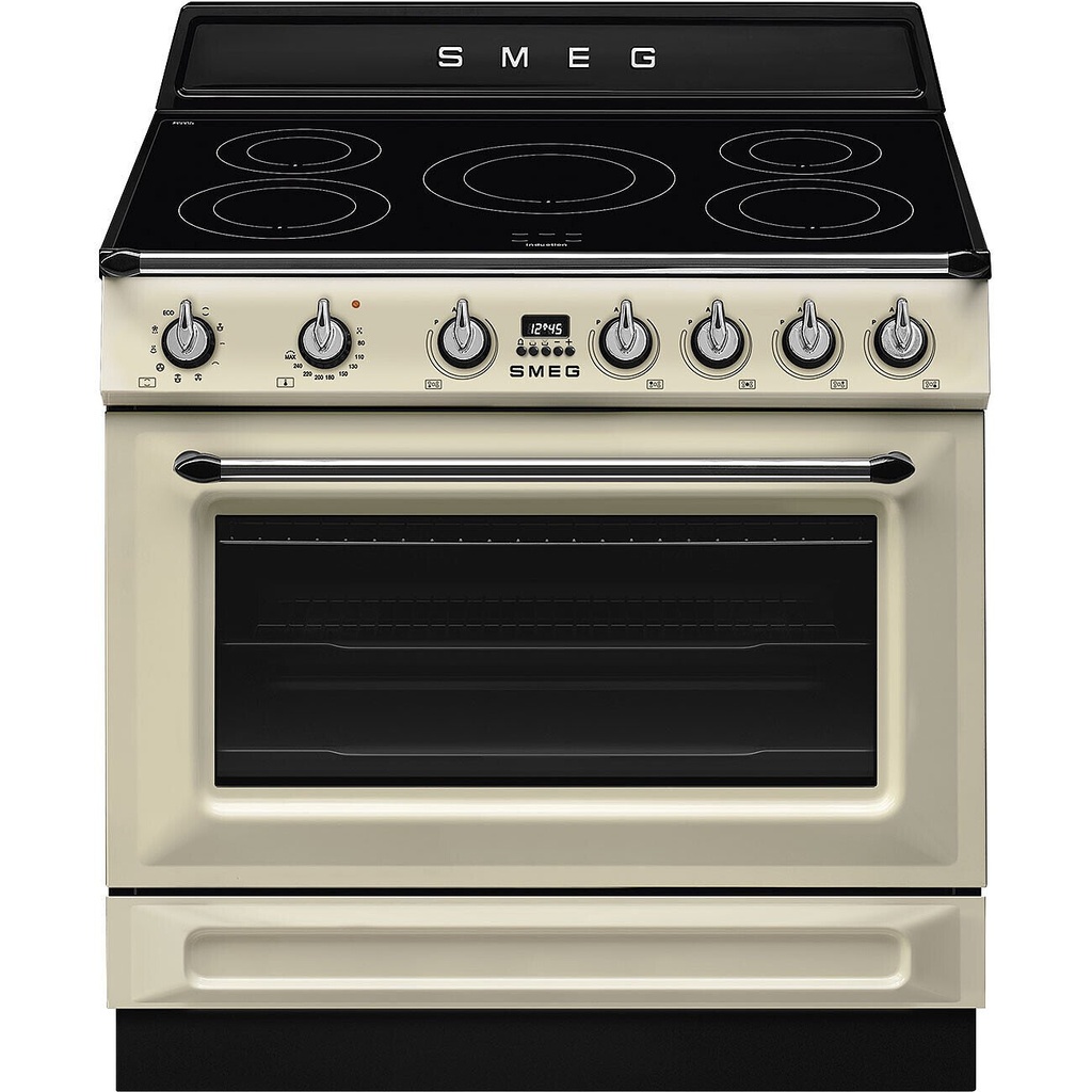 Cuisinière Smeg TR90IMP Victoria crème, plaque induction 5 zones, four électrique 115 L, 9 fonctions, porte froide