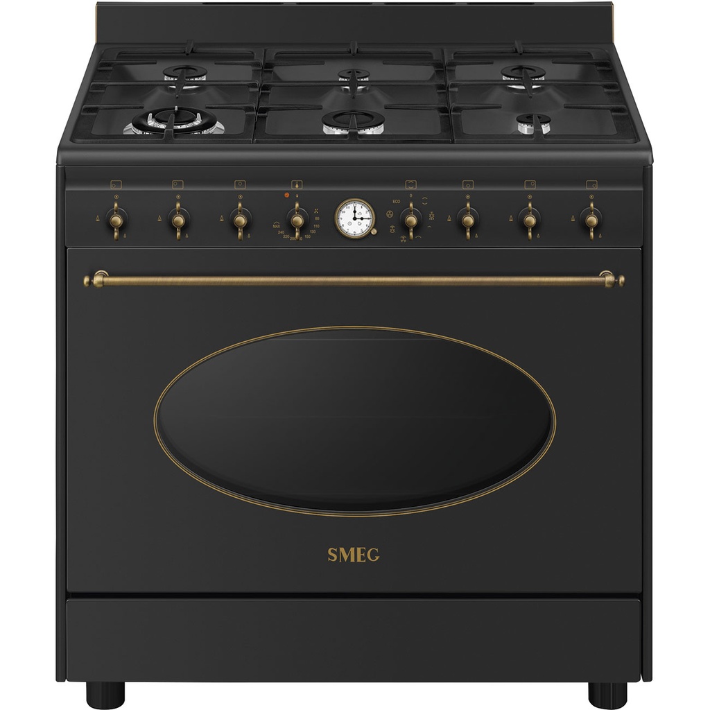 Piano de cuisson mixte Smeg CO90GMAN2, 6 foyers gaz, four électrique 115 L, 8 fonctions, Vapor Clean