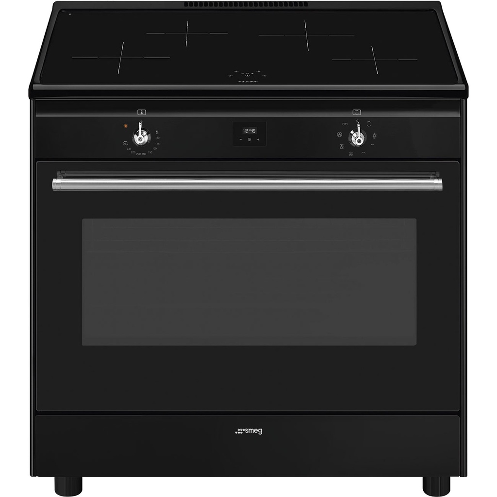 Piano de cuisson Smeg CX91IMBL, plaque induction 4 zones, four électrique 115 L, 8 fonctions, écran intégré