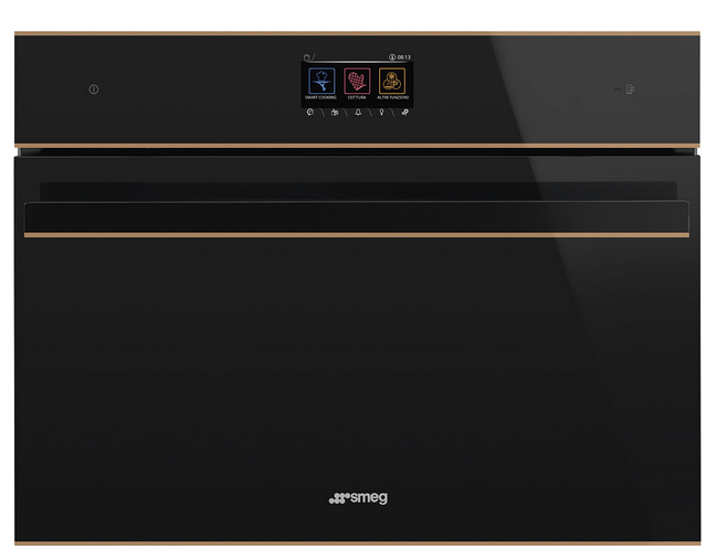 Four compact micro-ondes combiné SMEG SO4604M2PNR, encastrable, 40 L, noir, 150 recettes automatiques