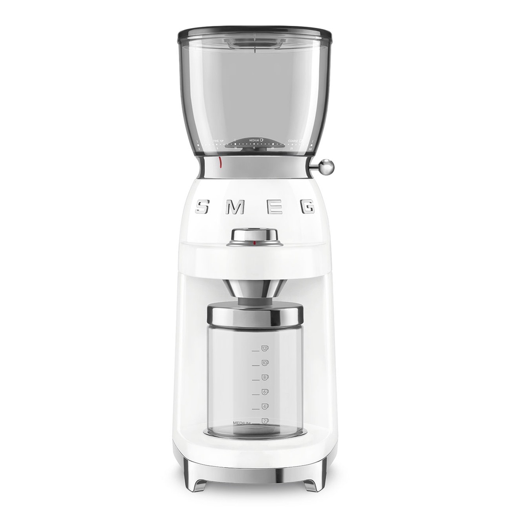 Moulin à café Smeg CGF01WHEU, 150 W, 350 g, meule fraise conique, blanc