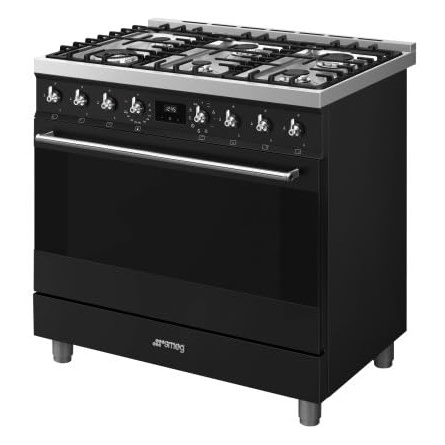 Piano de cuisson SMEG C9GMMB2, 90 cm, mixte, classe A, noir mat