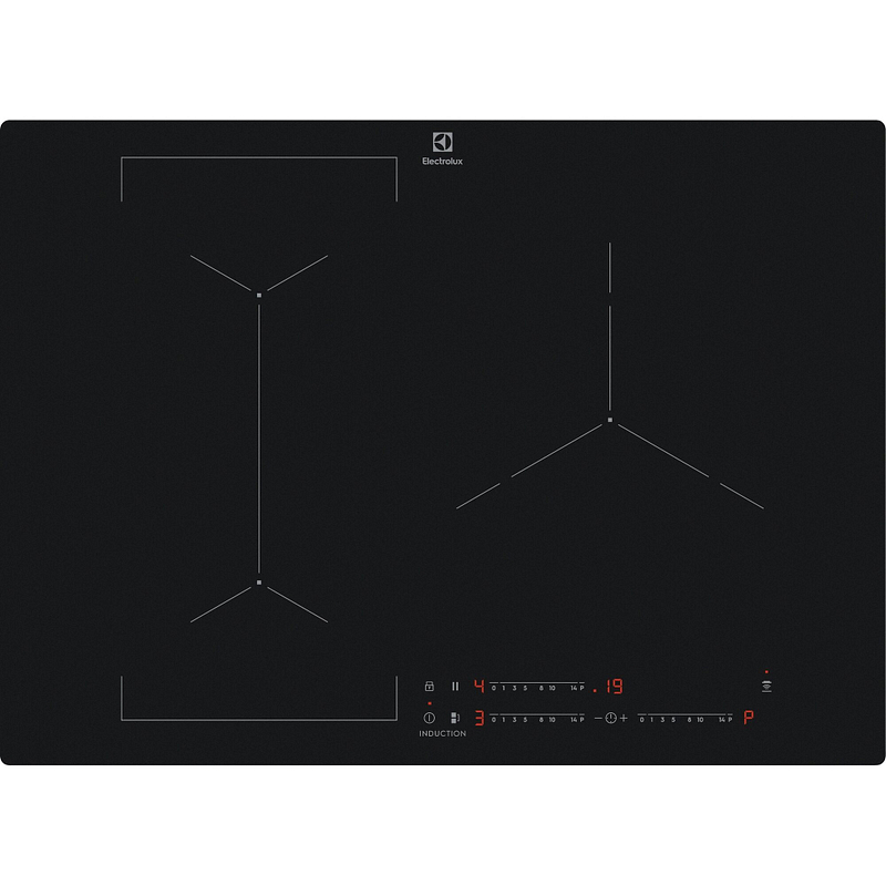 Plaque induction Electrolux EIV73342IT, 3 foyers dont un double zone, finition noire mate, commandes sensitives